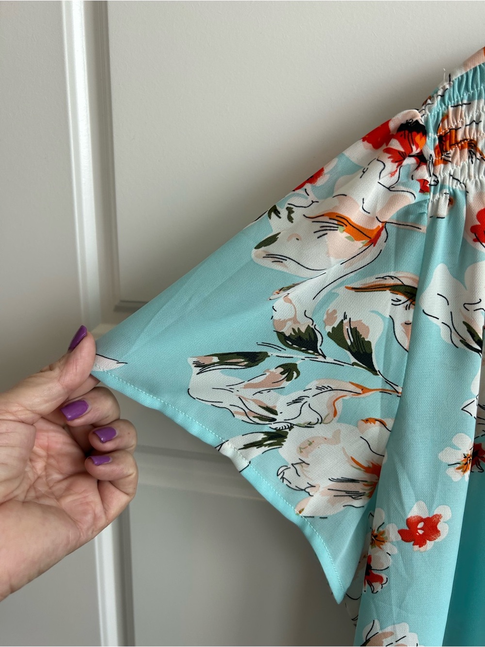 fun 2 fun Aqua Floral Blouse with Red Accents - Picture 6 of 11